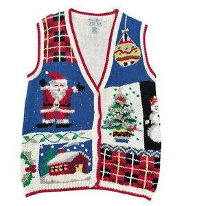 Cottage Granny Vintage Knit Women's Christmas Sweater Vest Large